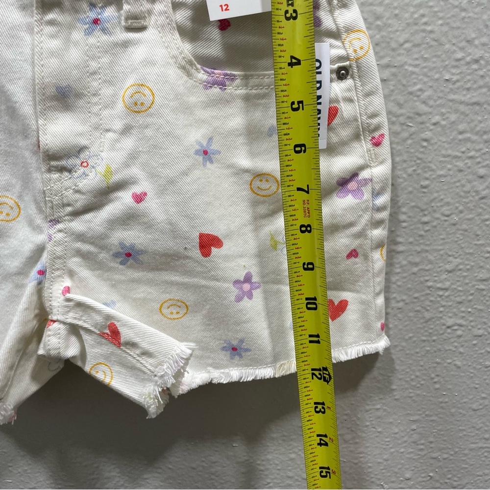 Old Navy White Shorts Flower-Smile Face Print High Rise Adjustable Waist Size 12 - Picture 14 of 16